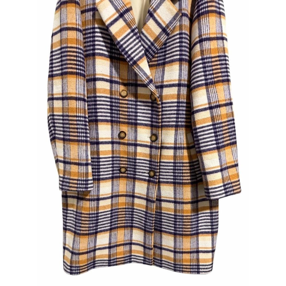 Garnet Hill Plaid Wool Coat‎ Purple/Tan Women's Size XL - Picture 5 of 12